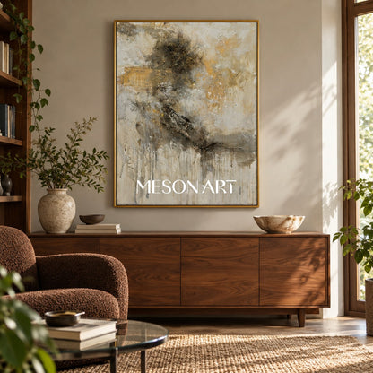 Black And Beige Abstract Painting Original Artist Large Textured Canvas Wall Art For Living Room Rectangular By Mesonart