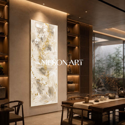 Luxurious Abstract Art With Gold Leaf Textured Impasto For Modern Living Room Decor