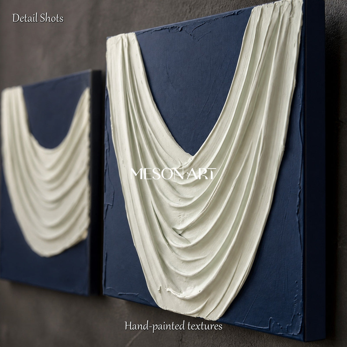 Blue And White Sculptural 3D Textured Organic Modern Wall Art Square Canvas By Mesonart