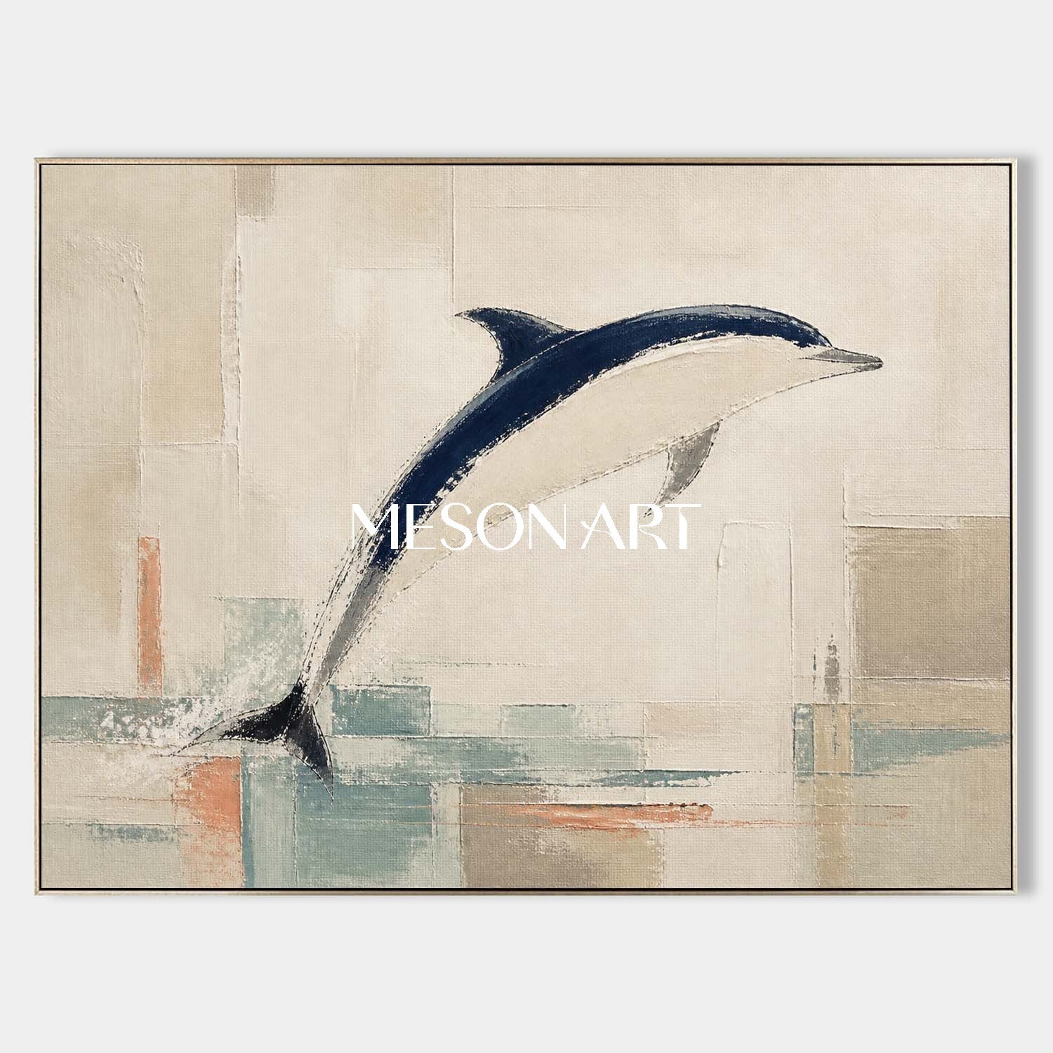 Minimalist Dolphin Painting For Modern Coastal Living Room And Bedroom Wall Art Decor