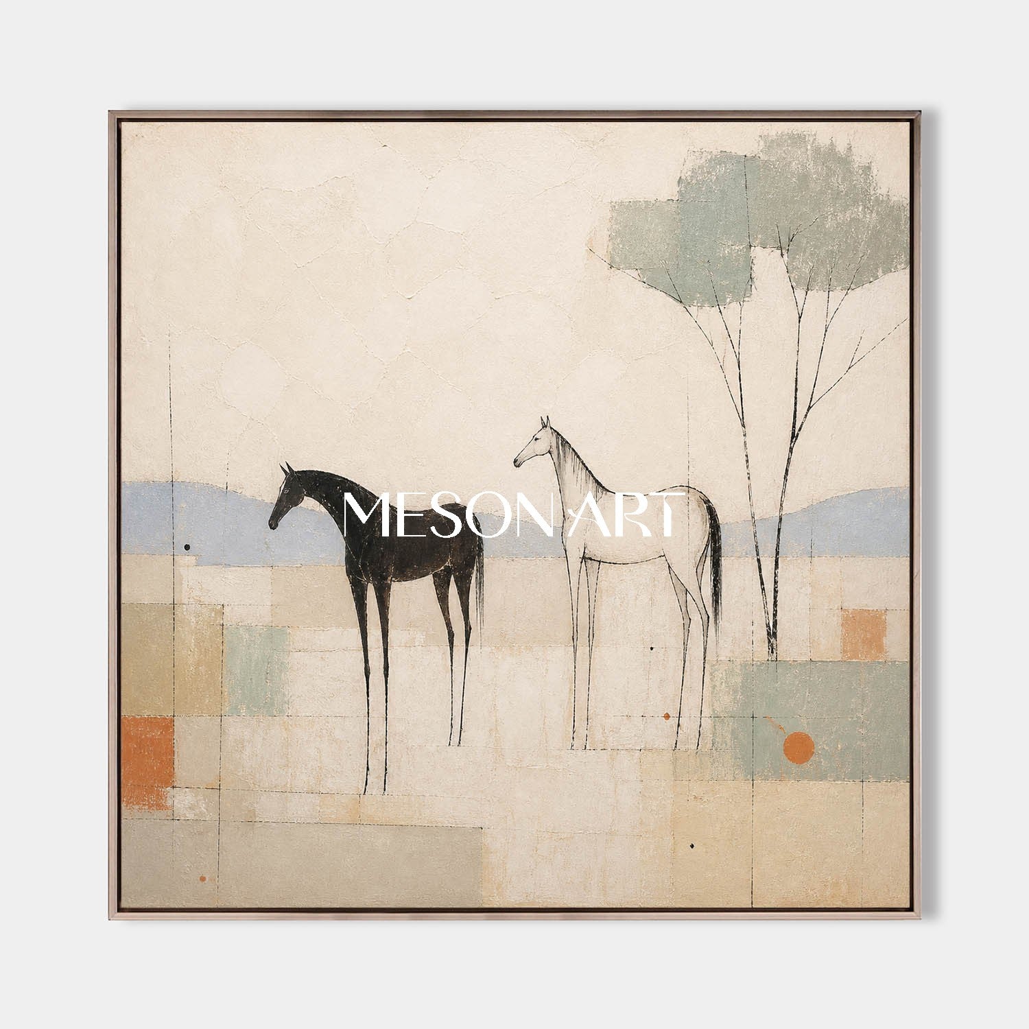 Minimalist Horse Painting In Beige Tones For Living Room And Office Decor