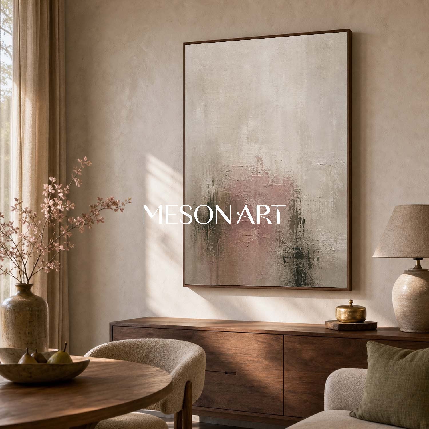 Minimalist Abstract Painting In Earth Tones With Soft Texture For Modern Home Decor