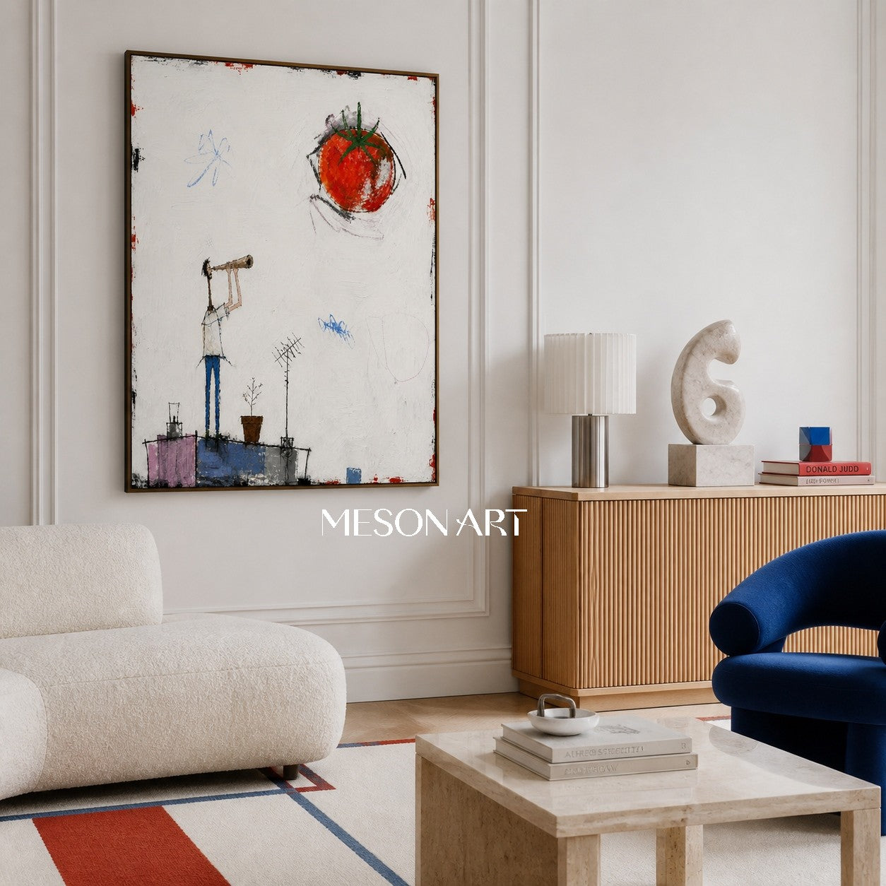 Red And White Graffiti Figurative Art Minimal Tomato Telescope Rectangular Wall Decor By Mesonart