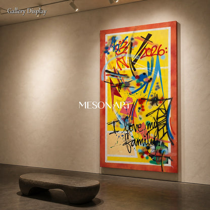 Red And Yellow Graffiti Art Original Artist Hand Painted Panoramic Wall Decor For Living Room By Mesonart
