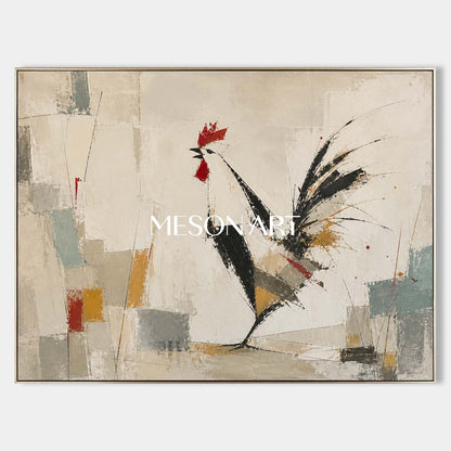 Abstract Rooster Painting Minimalist Art For Modern Living Room Decor With Textured Canvas
