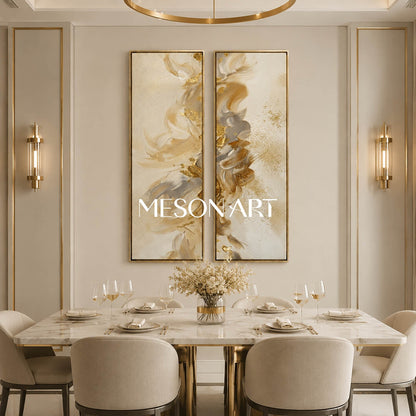 Large Gold Leaf Abstract Painting On Canvas For Modern Living Room Wall Decor