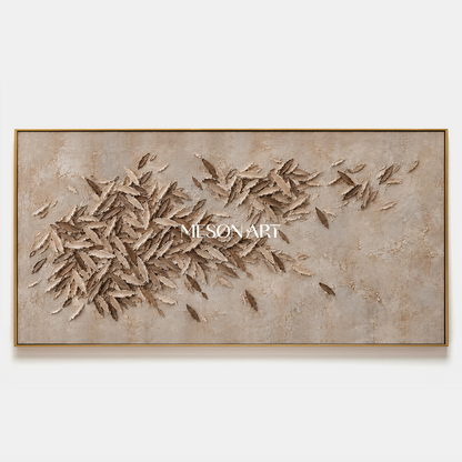 Beige And Brown Organic Minimalist Leaves Forms Wall Art For Living Room By Mesonart