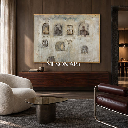 Neutral And Gray Abstract Painting Original Artist Hand Painted Mixed Media Textured Wall Art For Living Room By Mesonart