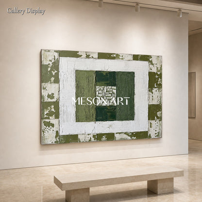 Green And White Abstract Wall Art With Textured Relief For Modern Living Room Decor