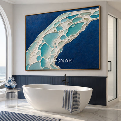 Azure Lagoon Flow Abstract Ocean Art With Textured Impasto For Coastal Living Room Decor