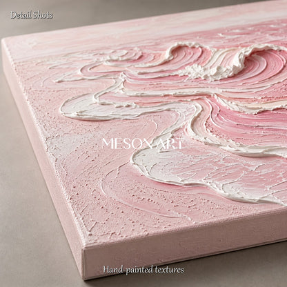 Pink Ocean Wave Wall Art With Textured Relief For Modern Home Decor