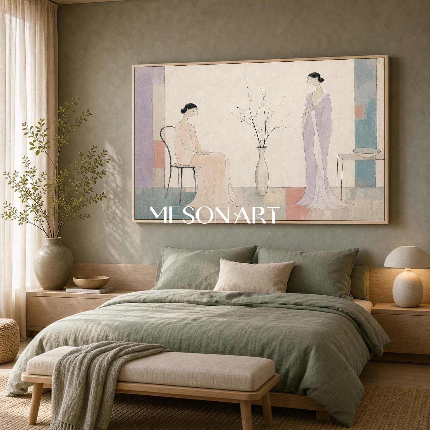 Elegant Art Deco Women Painting For Living Room And Bedroom Wall Decor With Soft Pastel Tones