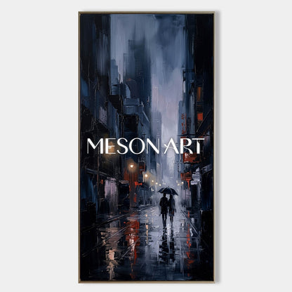 Abstract City Painting With Plaster Texture For Modern Living Room Decor