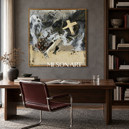 Black And Gold Painting Abstract Modern Textured Mixed Media Original Artist Square Wall Art For Living Room By Mesonart