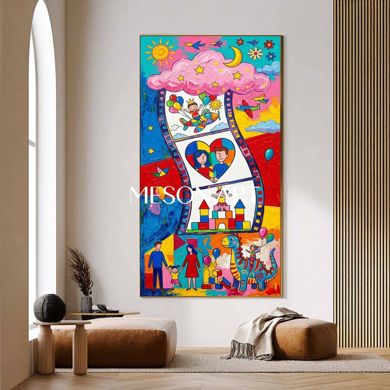 Colorful Cartoon Family Art For Kids Room Nursery Wall Decor Original Painting