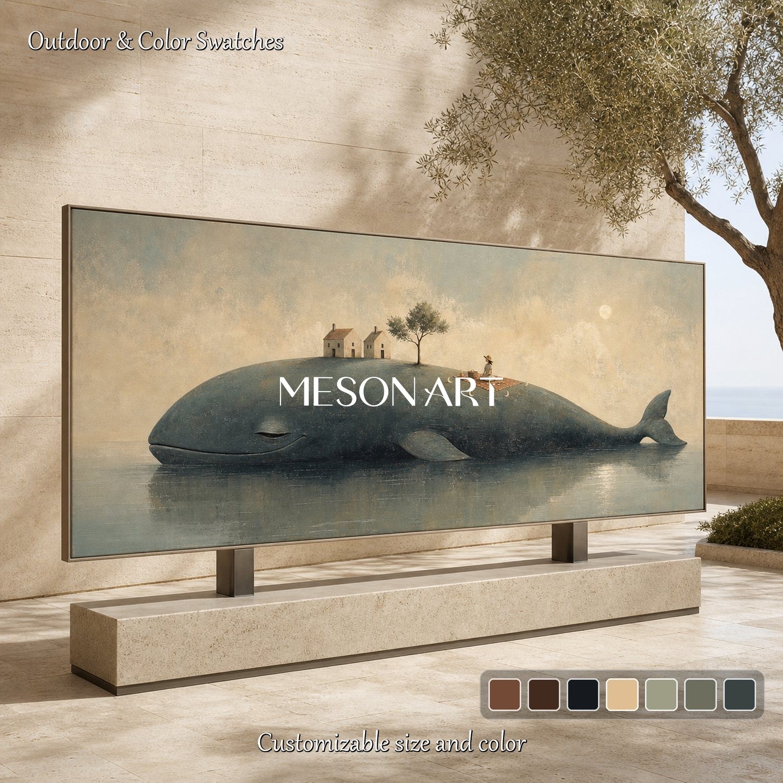 Surrealist Whale Island Painting For Modern Living Room And Bedroom Decor With Soft Moonlight Fantasy Theme
