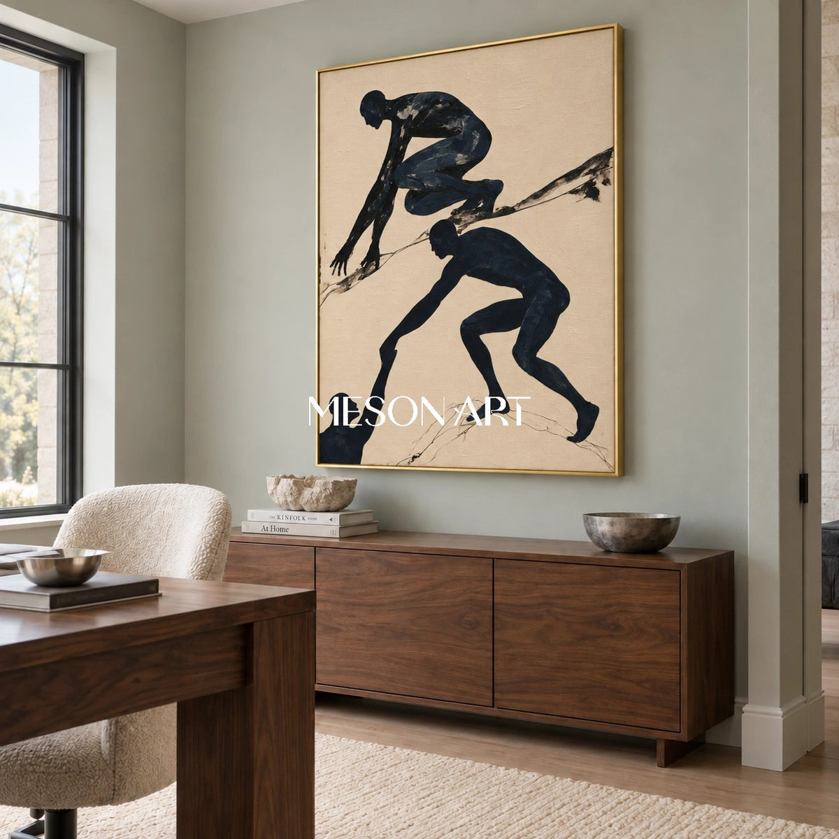 Black And Beige Expressionist Figurative Art Rectangular Painting Modern By Mesonart