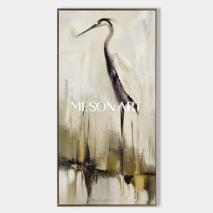 Minimalist Heron Painting Abstract Bird Canvas Art For Modern Home Decor