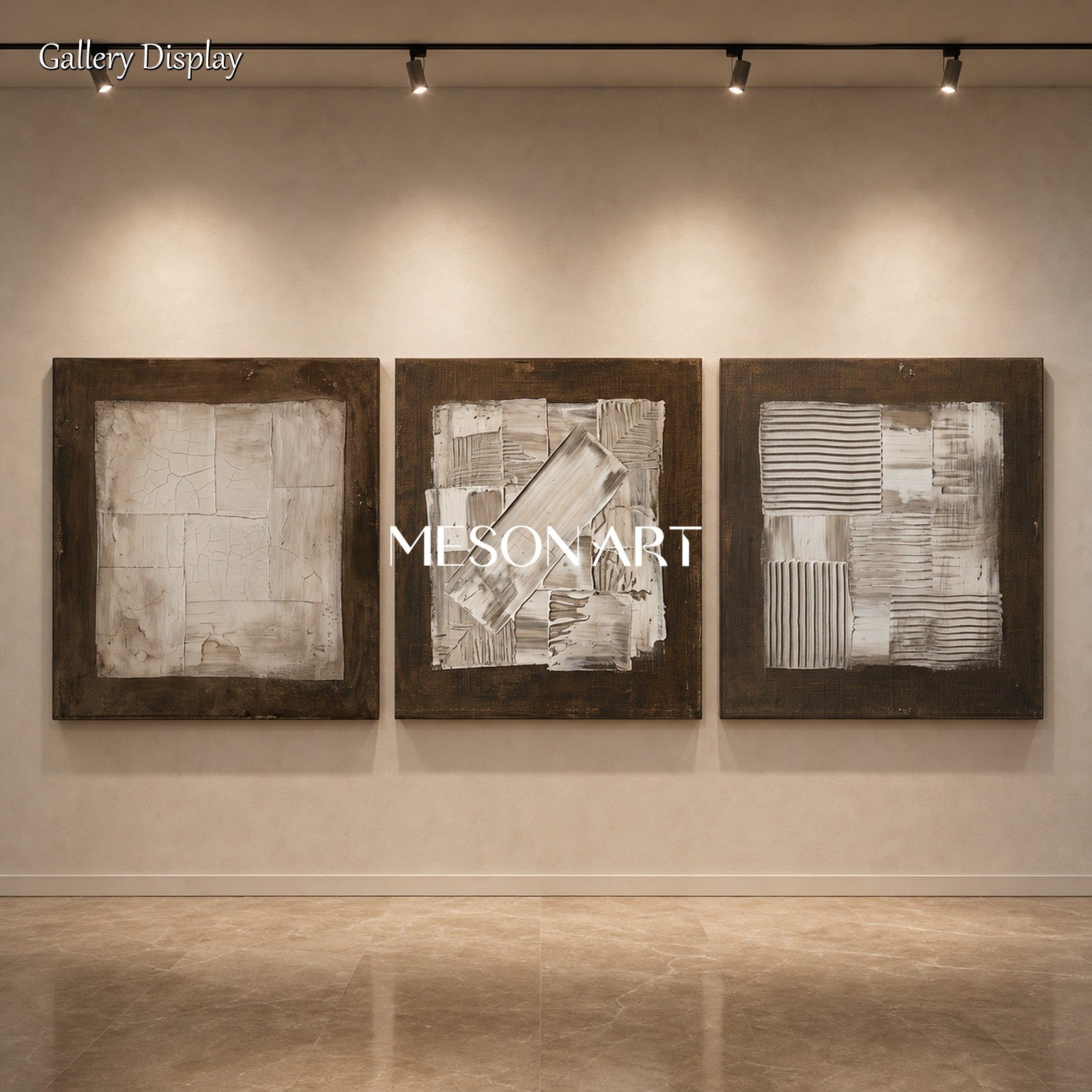 Brown Abstract Art Triptych With Textured Relief For Modern Living Room Decor