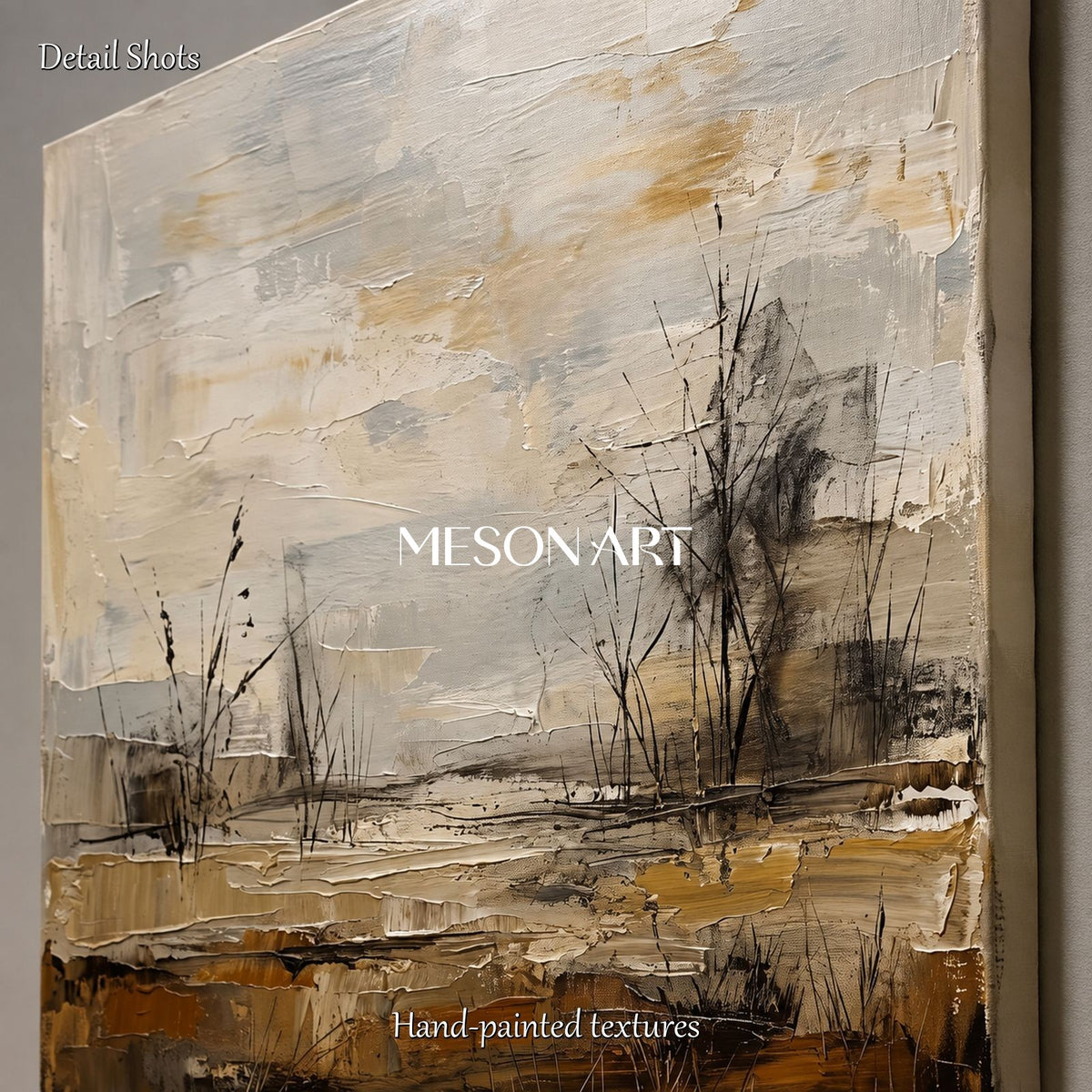 Beige And Brown Neutral Landscape Art Square Wall Painting Original Artist Hand Painted For Living Room By Mesonart