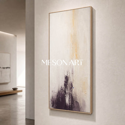 Abstract Beige And Black Minimalist Painting For Narrow Hallway Entryway Wall Art