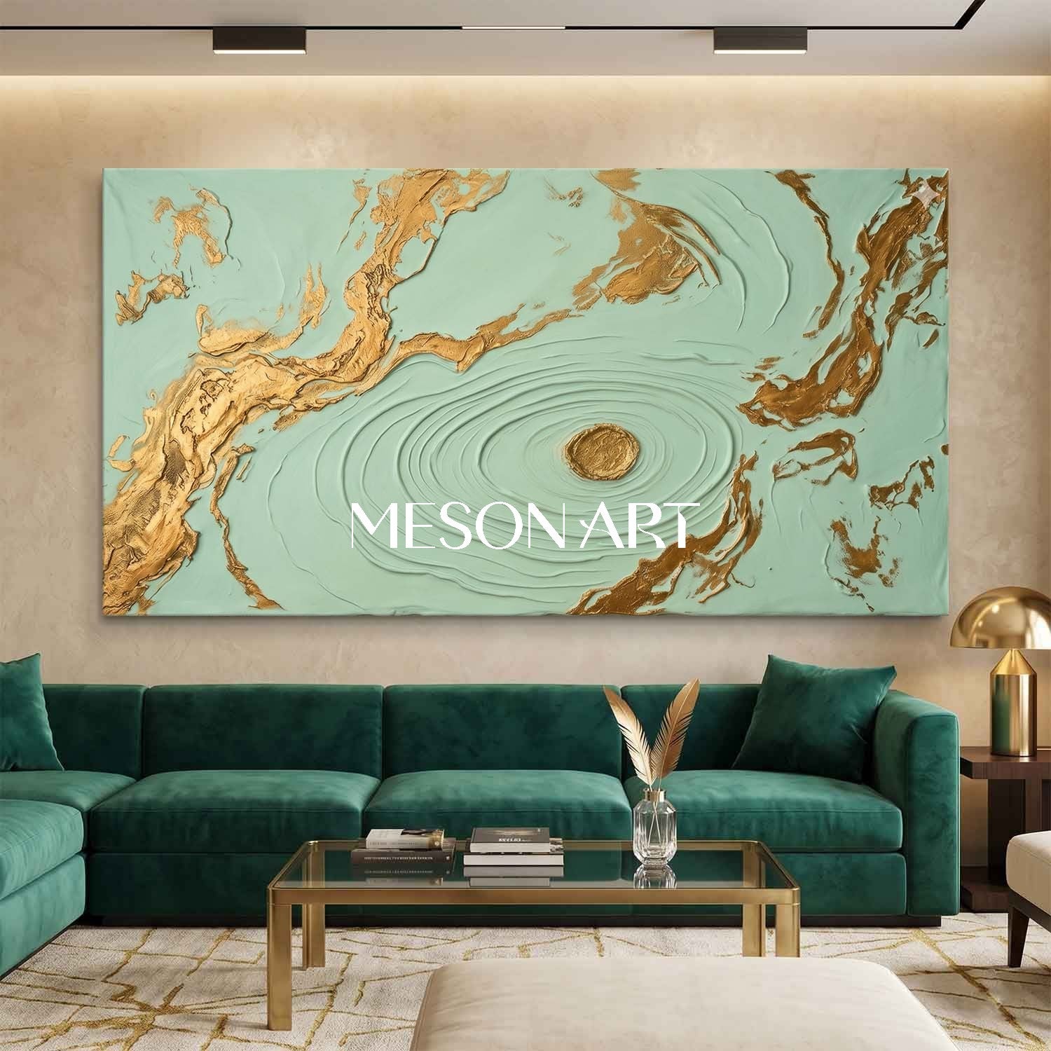 Large Gold Textured Abstract Painting For Modern Living Room Wall Decor