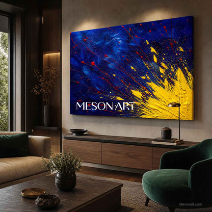 Abstract Expressionist Art With Blue And Yellow Textures For Modern Living Room Decor