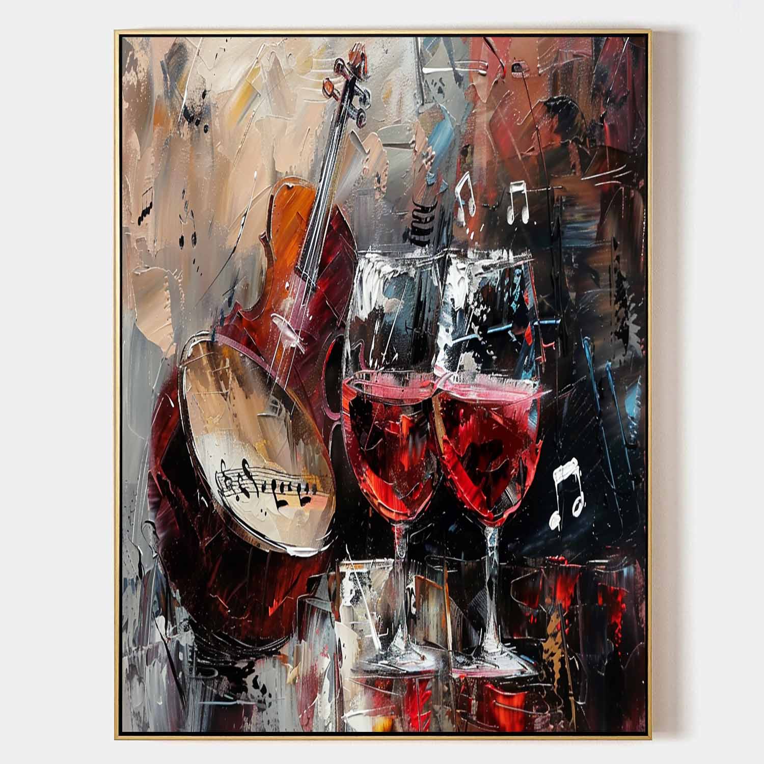 Large Wine Glasses And Drum Rack Abstract Canvas Art For Sale Red Wine Wall Art Decoration