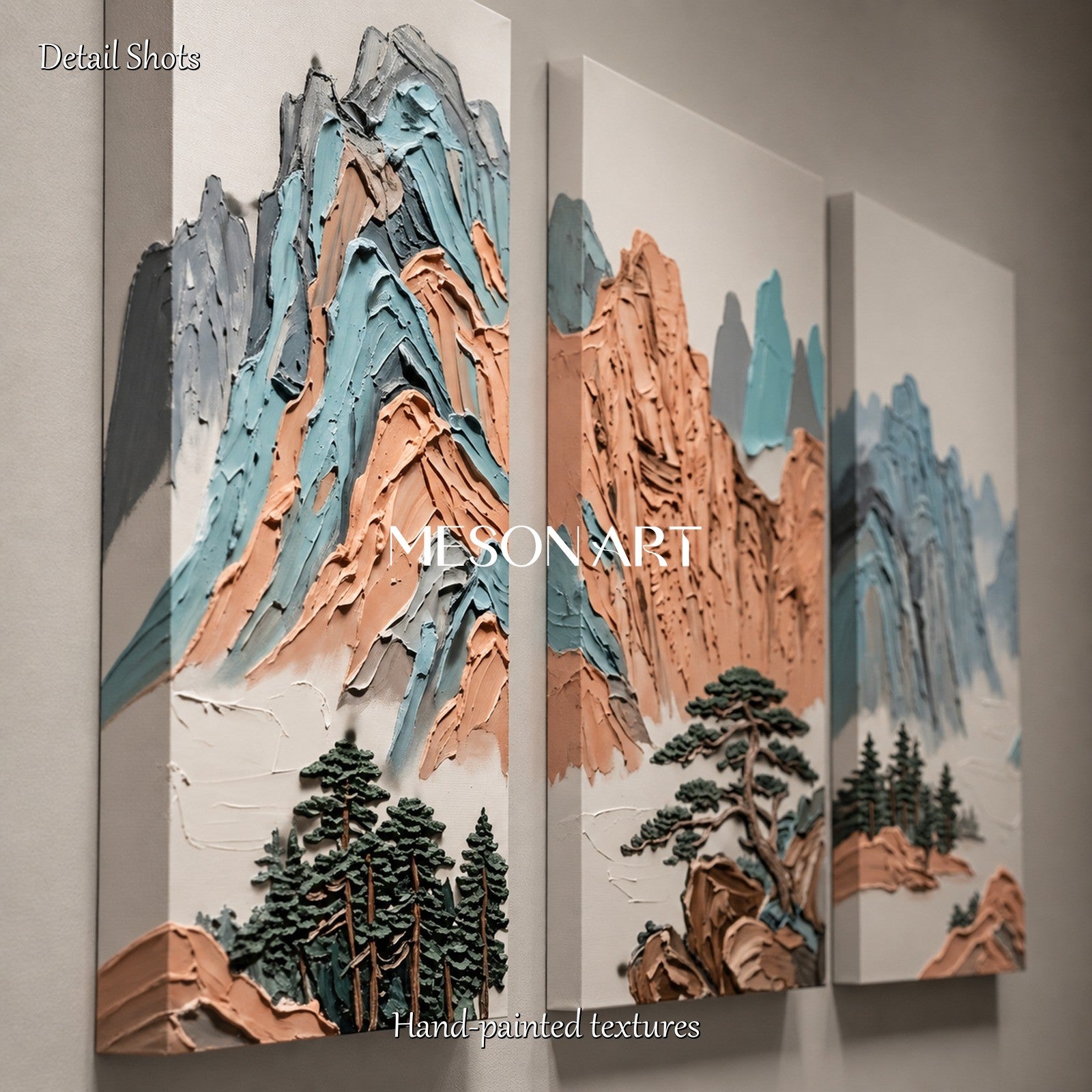 Blue And Brown Pastel Landscape Painting Rectangular Wall Art Original Artist Hand Painted By Mesonart