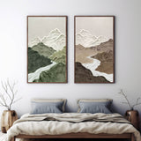 Brown Mountains Landscape Texture Painting Set of 2 Brown Mountains Abstract Wall Art Wabi-sabi Art