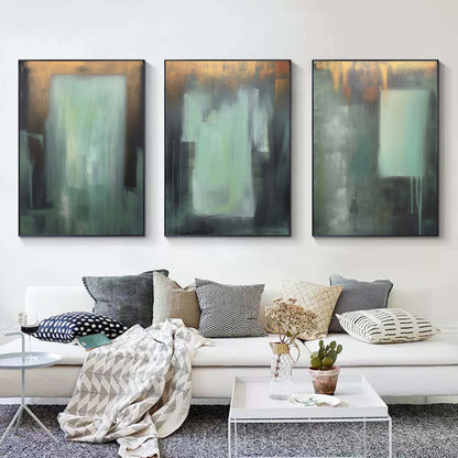 Green and Gold Minimalist Art 3 Piece Set Wabi-Sabi Wall Art Green and Gold Canvas Wall Art