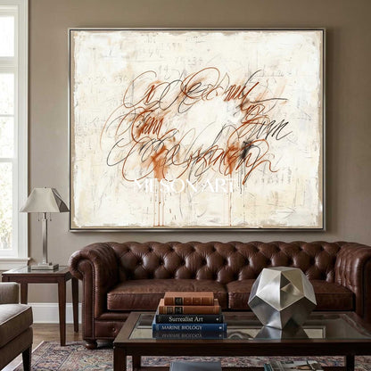 Vintage Script Minimalist Canvas Hand Painted Scribble Hallway Wall Art