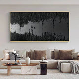 Large 3D Black Abstract Art Canvas Black Textured Wall Art Black Textured Acrylic Painting Living Room Painting