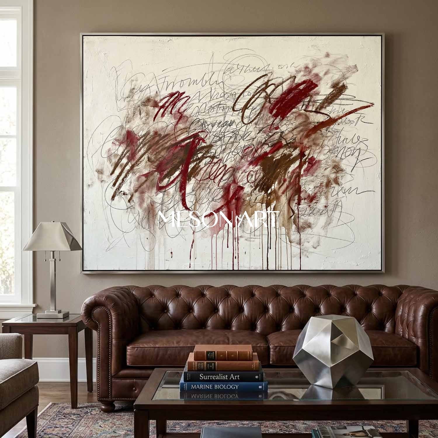 Original Abstract Scribble Painting Graffiti Neutral Canvas Living Room