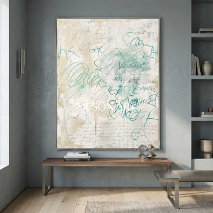 Soft Beige Minimalist Canvas Hand Painted Scribble Wall Art Decor