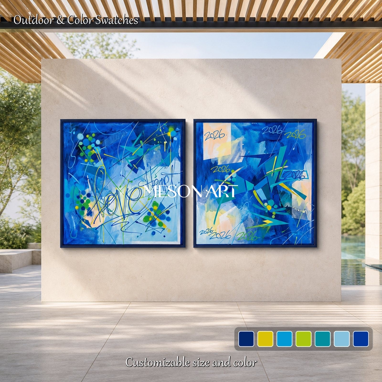 Blue Graffiti Art Square Wall Decor Cool Banksy Style Original Artist Painting By Mesonart