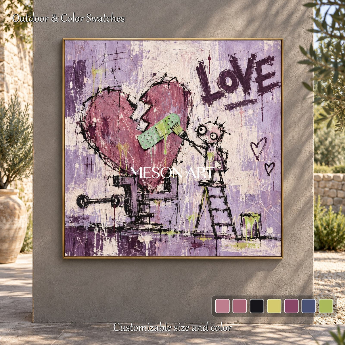 Purple Pink Abstract Street Painting Square Wall Art Original Artist Hand Painted Canvas By Mesonart