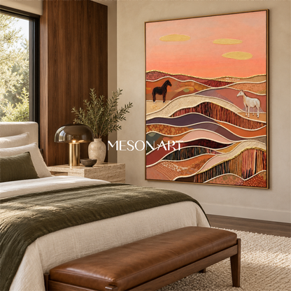 Terracotta And Brown Abstract Landscape Painting Rectangular Wall Art Original Artist By Mesonart