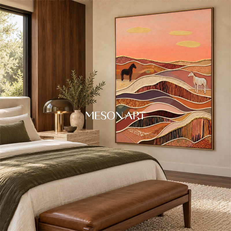 Terracotta And Brown Abstract Landscape Painting Rectangular Wall Art Original Artist By Mesonart