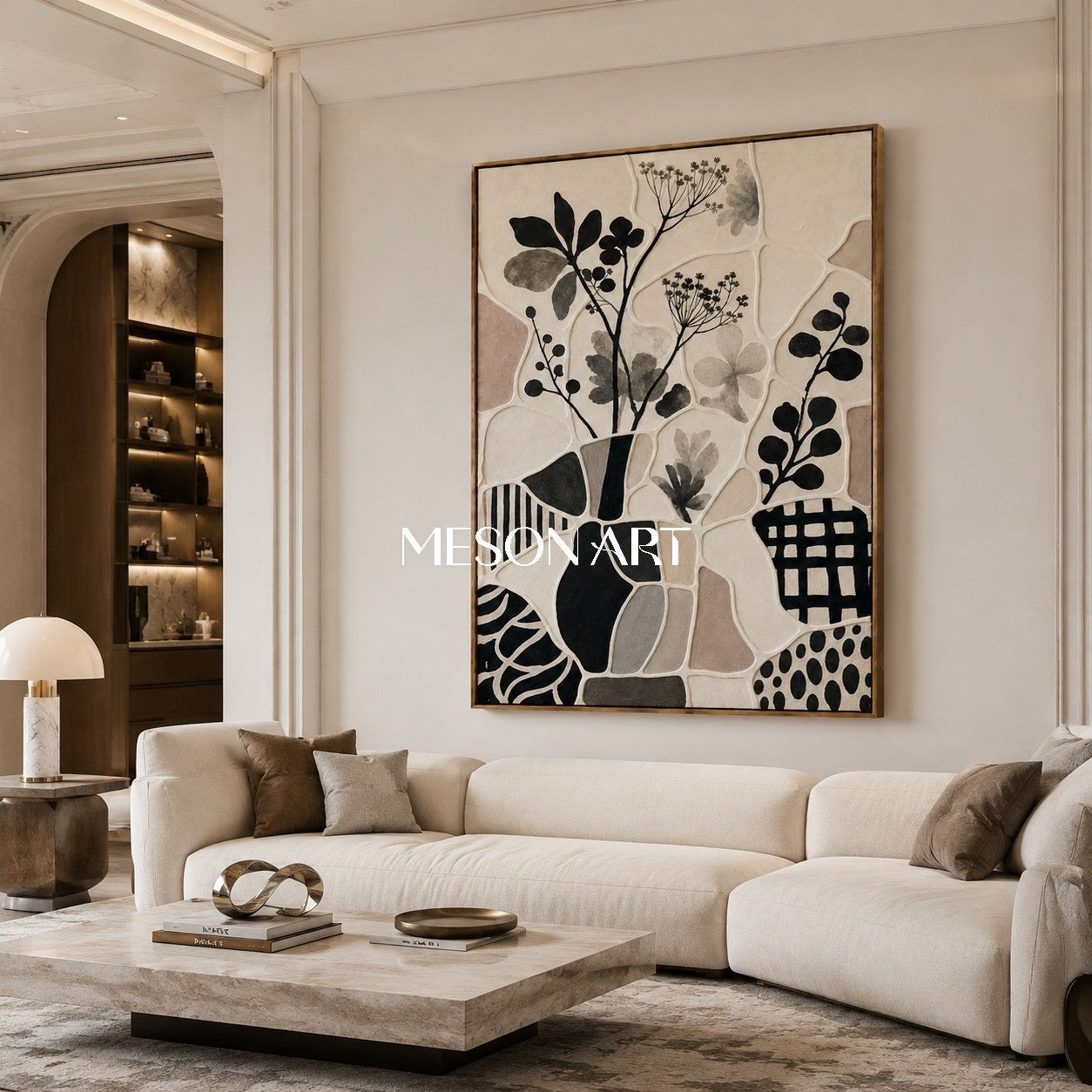 Wabi Sabi Botanical Art With Textured Relief For Modern Living Room Decor