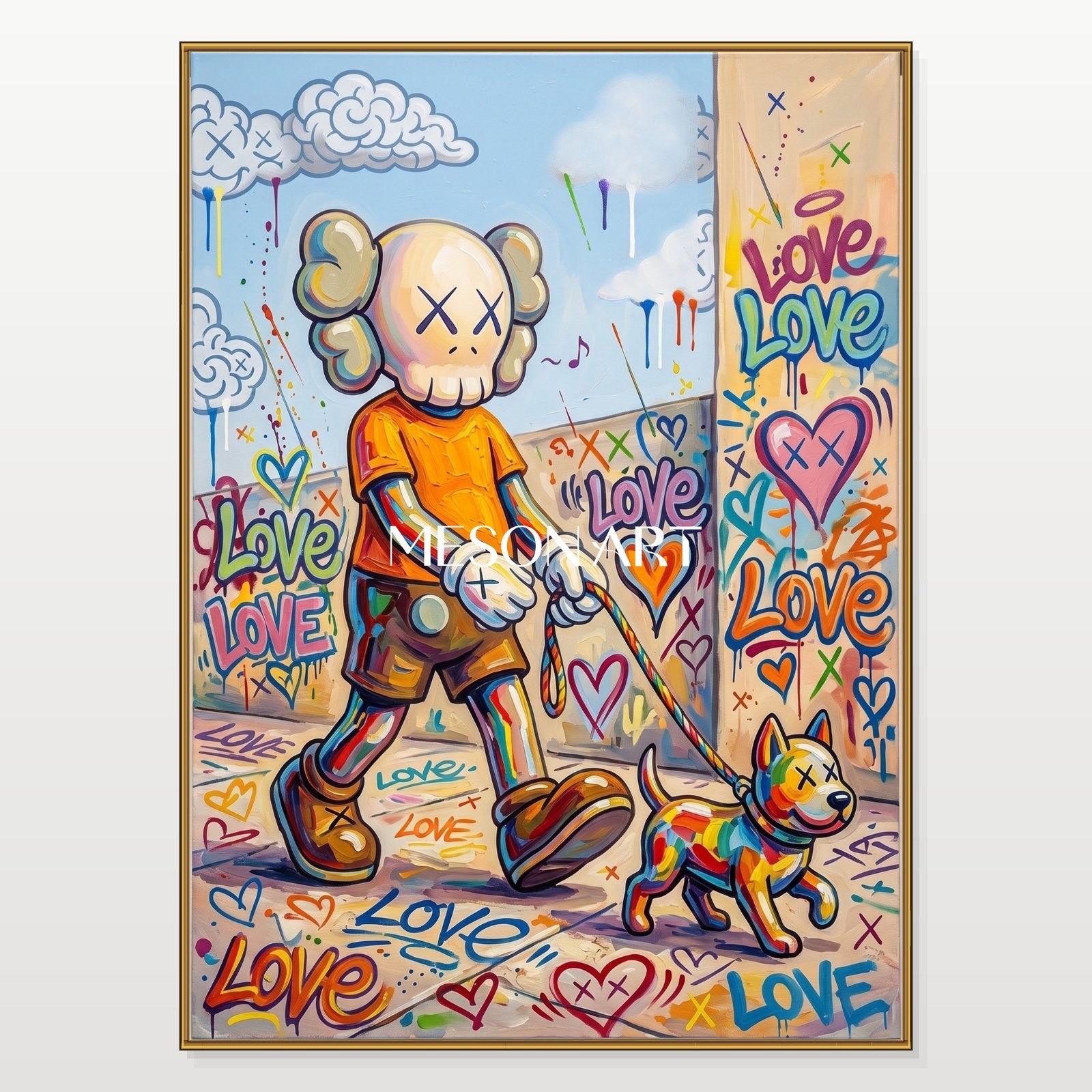 Vibrant Graffiti Art Painting With Pop Characters For Modern Living Room Decor