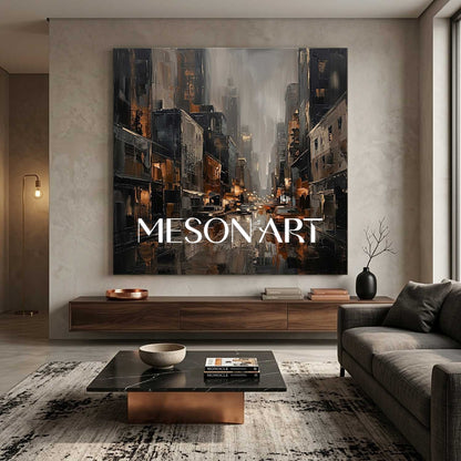 Abstract City Plaster Art With Textured Relief For Modern Living Room And Executive Office Decor