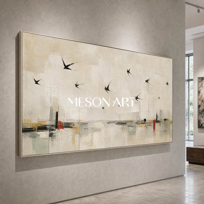 Minimalist Swallow Canvas Art Abstract Beige Painting For Modern Living Room Decor