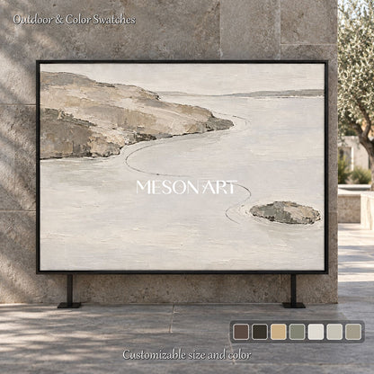 Beige And Gray Abstract Landscape Painting Rectangular Wall Art Original Artist By Mesonart