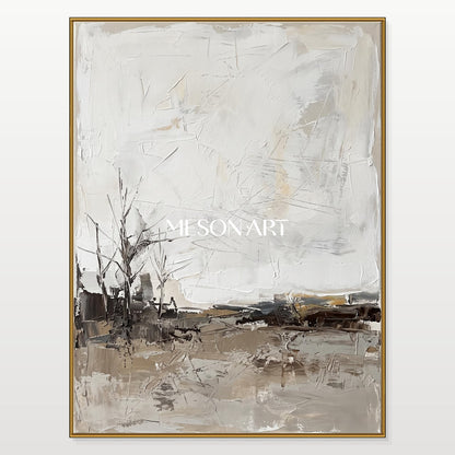 Neutral Abstract Landscape Painting Large Rectangular Wall Art Original Artist Hand Painted By Mesonart