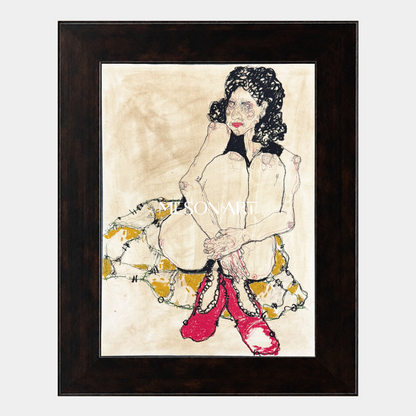 Beige And Red Abstract Figurative Painting Original Artist Hand Painted Rectangular Wall Art For Living Room By Mesonart