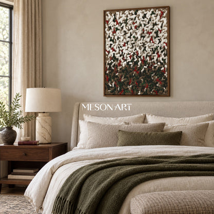 White And Green Abstract Wabi-Sabi Impasto Palette Knife Rectangular Wall Art For Living Room By Mesonart