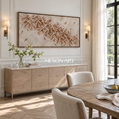 Beige And Brown Abstract Wabi Sabi Panoramic Wall Art Original Artist Modern Textured Painting By Mesonart