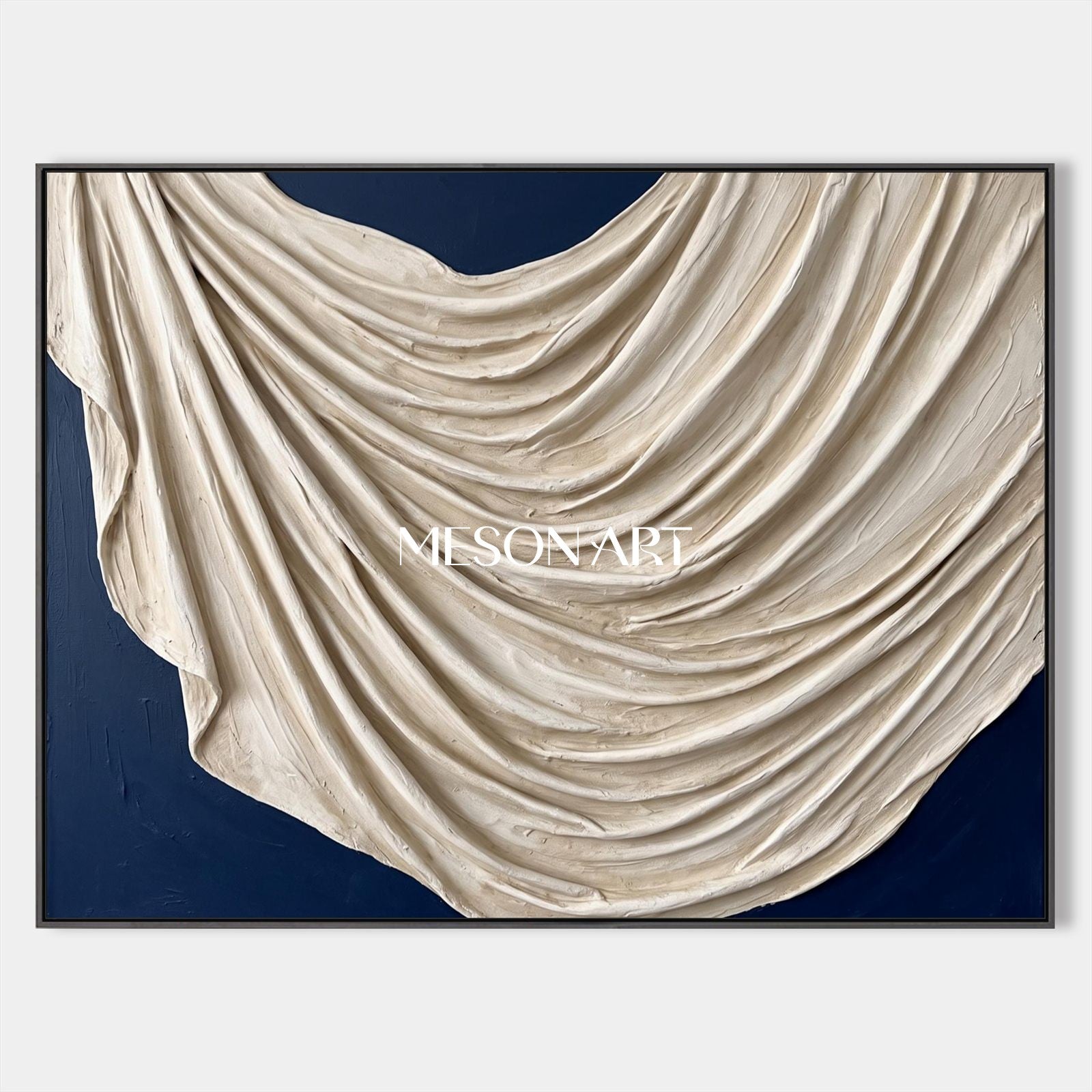 White And Blue Minimalist Textured Art Plaster Relief 3D Sculptural Wall Rectangular By Mesonart