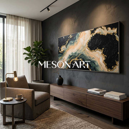 Gilded Tides Abstract Plaster Art With Gold Accents For Modern Living Room Entryway Decor
